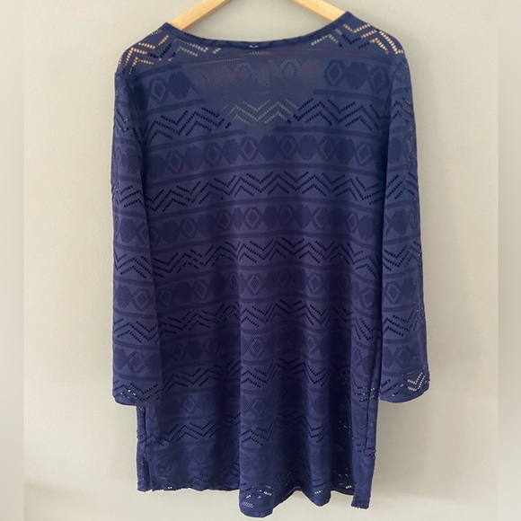 L.L. Bean NWOT Violet Blue Beach Long Sleeve Summer V-Neck Swim Cover Up Tunic - Picture 3 of 4